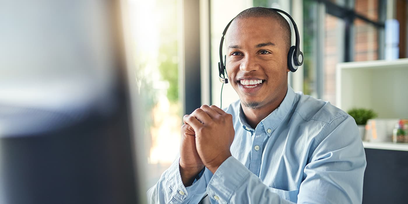 A professional wearing a talking headset.